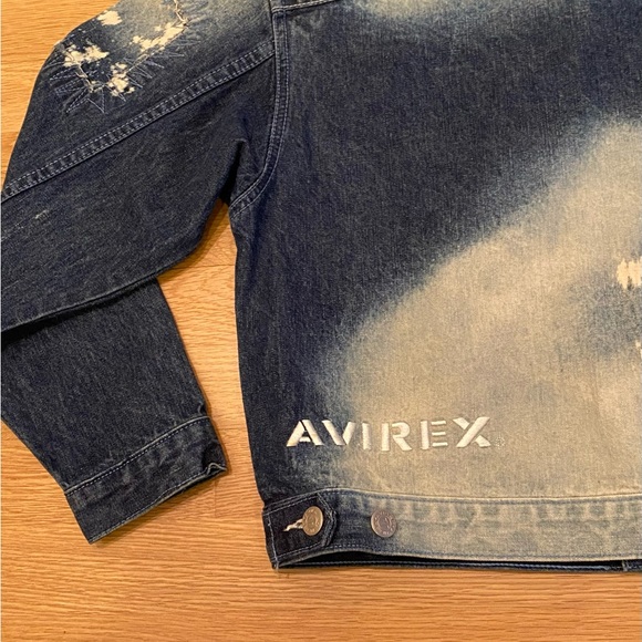 Avirex Distressed Stonewashed Denim Jean Jacket w Embroidery / Stitching / M - Picture 14 of 16